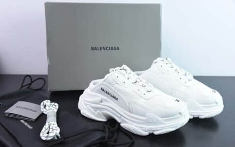 巴黎世家BALENCIAGA Track Mule Clear Sole Sneakers 白半拖复古野跑姥爹包头露跟半拖百搭慢跑鞋纯原版本 货号：653814 W2FA6 9710