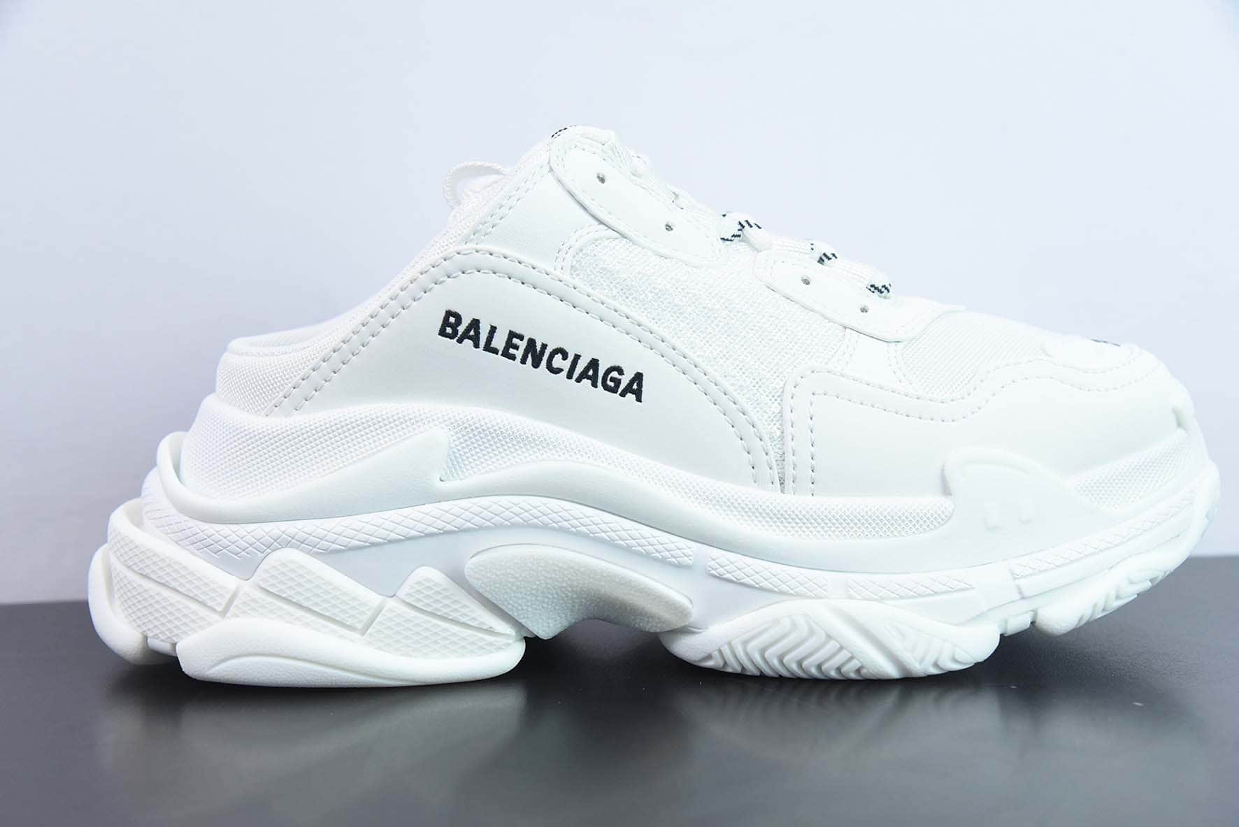 巴黎世家BALENCIAGA Track Mule Clear Sole Sneakers 白半拖复古野跑姥爹包头露跟半拖百搭慢跑鞋纯原版本 货号：653814 W2FA6 9710