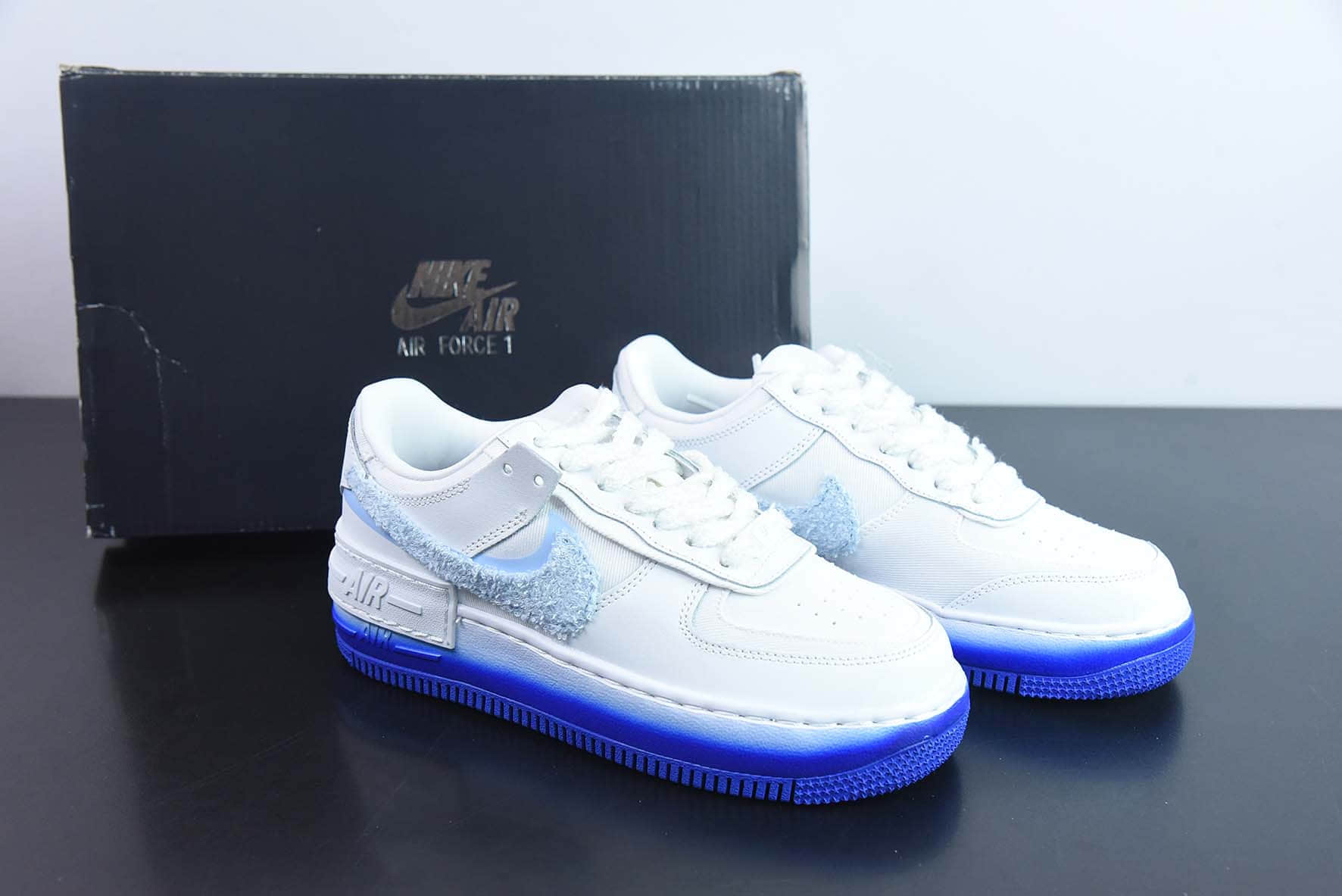 耐克Nike WMNS Air Force 1 ShadowPastel白蓝毛巾勾空军一号轻量增高低帮百搭板鞋纯原版本 货号：FJ4567-100