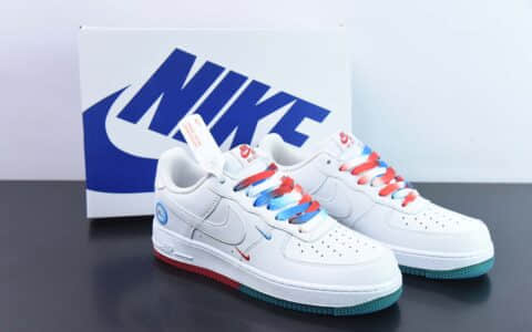 耐克Nike Air Force 1’07 Low 白天蓝红迷你双钩子空军一号低帮休闲板鞋纯原版本 货号：AI5958-300