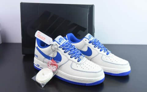 耐克Nike Supreme x NK Air Force 1 07 LowSupreme荔枝皮米白宝蓝Sup联名空军一号经典低帮百搭休闲运动板鞋纯原版本 货号：SU0220-010