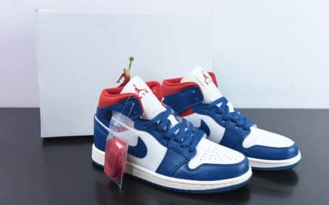 乔丹Air Jordan 1 Mid 白蓝红脚趾中帮复古运动鞋纯原版本 货号： BQ6472-146