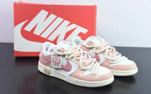 耐克Nike SB Dunk Low 解构抽绳白粉色涂鸦印花低帮SB休闲滑板鞋纯原版本 货号：DD1503-121