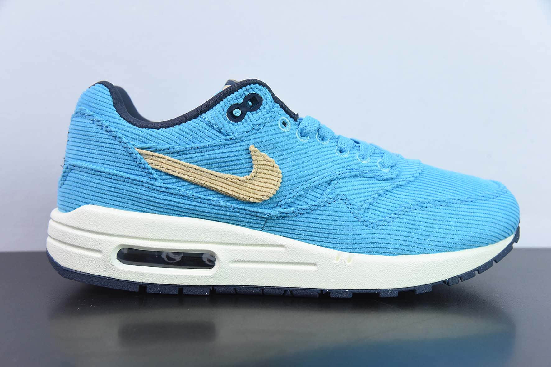 耐克Nike Air Max 1 PremiumCorduroy Baltic Blue初代复古“灯芯绒天蓝米黄”气垫休闲慢跑鞋纯原版本 货号：FB8915-400