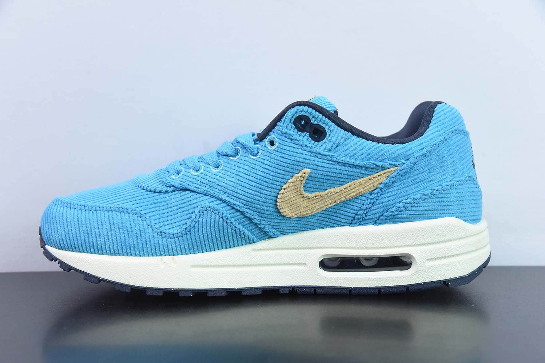 耐克Nike Air Max 1 PremiumCorduroy Baltic Blue初代复古“灯芯绒天蓝米黄”气垫休闲慢跑鞋纯原版本 货号：FB8915-400