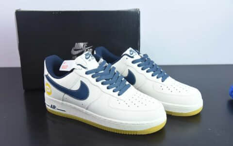 耐克Nike Air Force 1'07 LowMilky WhiteNavyYellow皮革米白海军蓝黄空军一号低帮休闲板鞋纯原版本 货号：XC2351-033