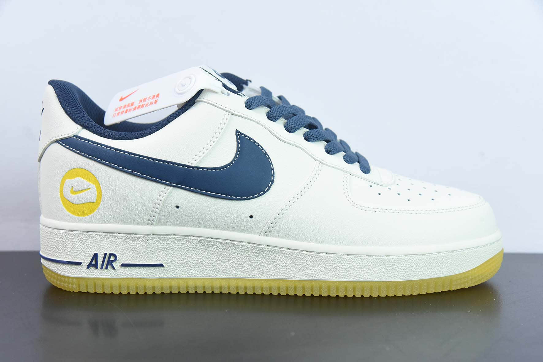 耐克Nike Air Force 1'07 LowMilky WhiteNavyYellow皮革米白海军蓝黄空军一号低帮休闲板鞋纯原版本 货号：XC2351-033