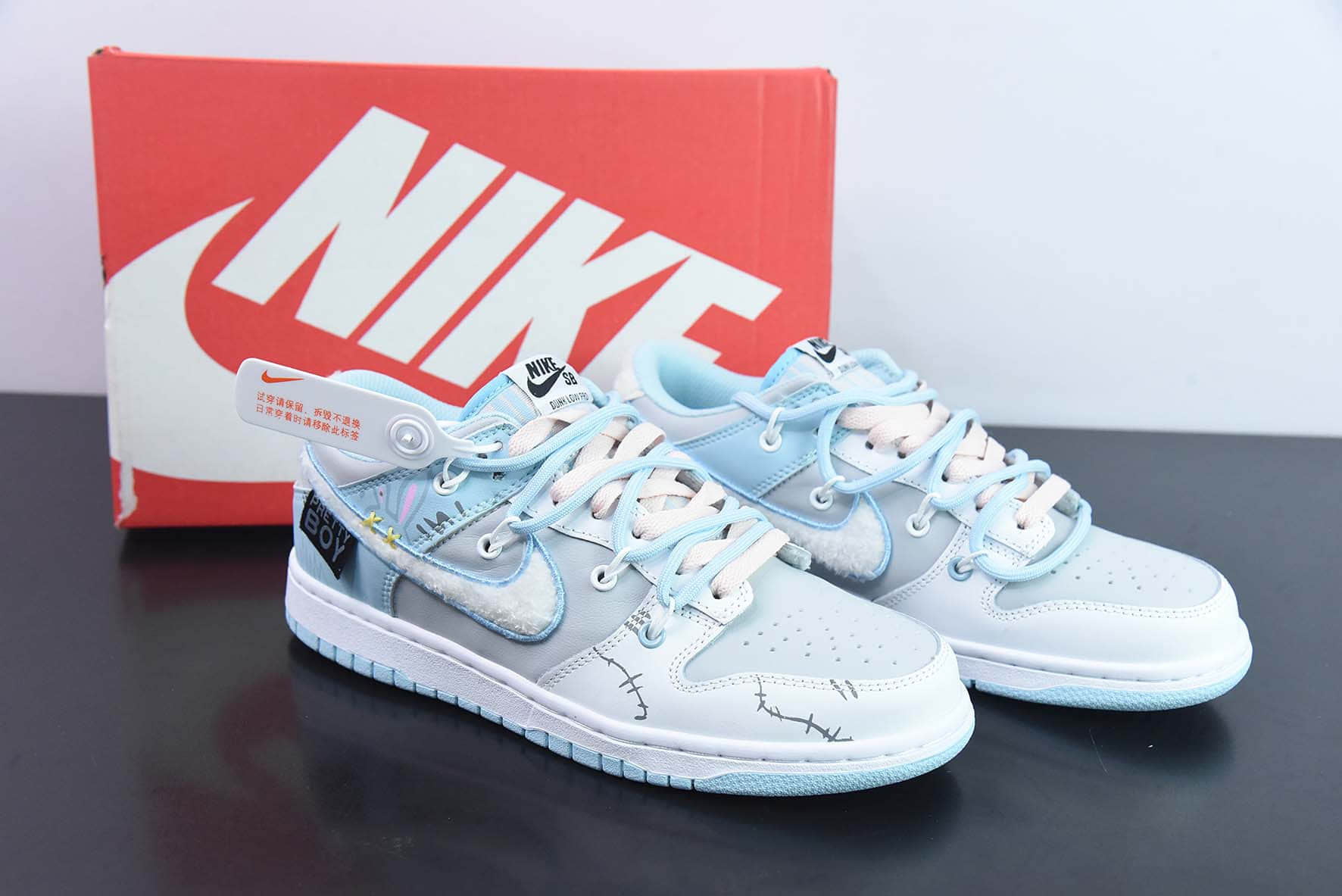 耐克Nike Dunk Low Retro 蓝灰白绒勾绑绳SB低帮休闲滑板鞋纯原版本 货号：FB1871-011