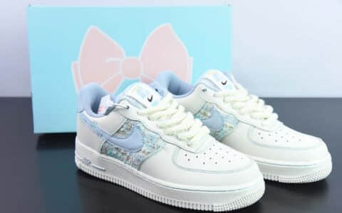 耐克Nike Air Force 1 AF1 米白蓝小香风空军一号低帮休闲板鞋纯原版本 货号：FJ7740-015