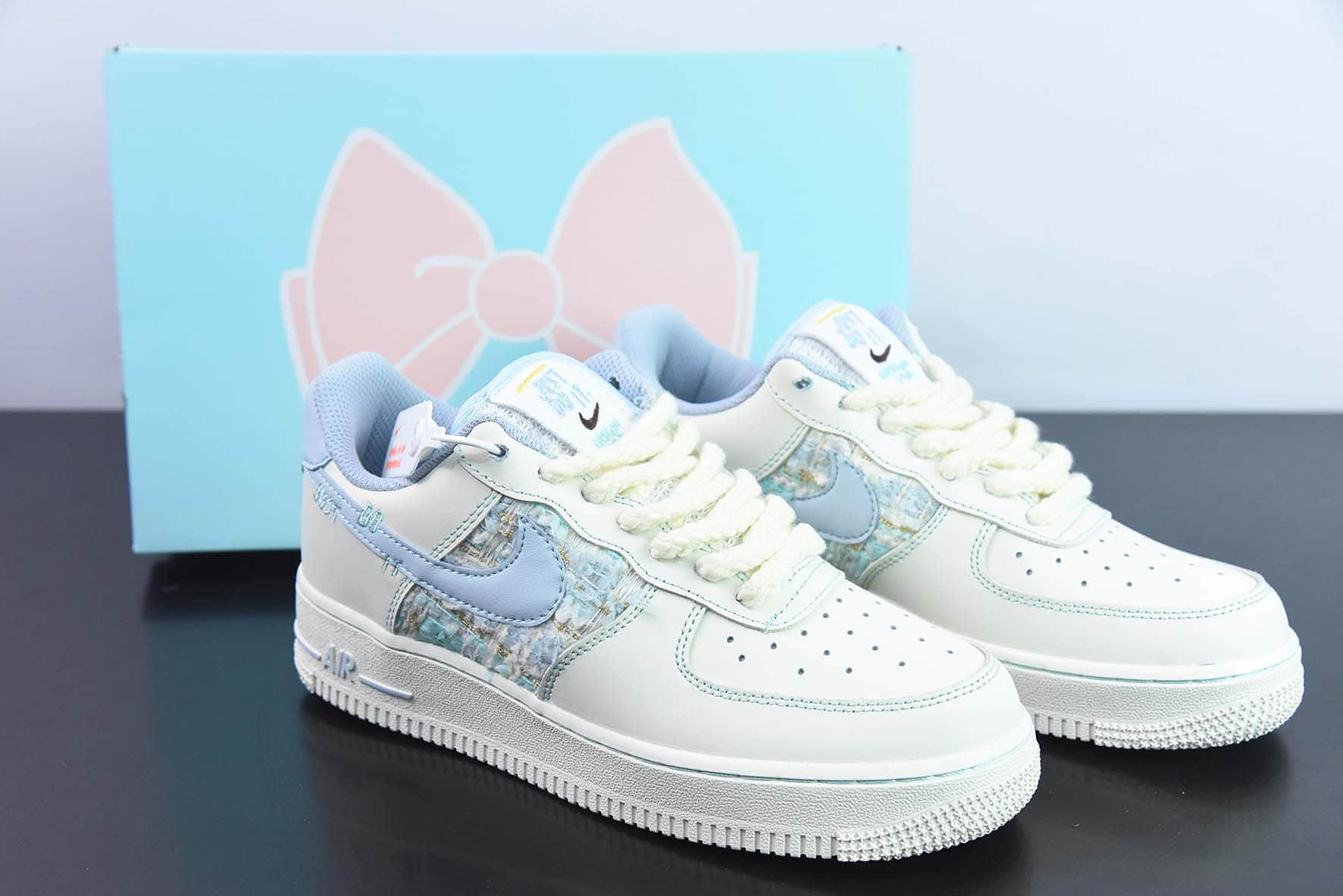 耐克Nike Air Force 1 AF1 米白蓝小香风空军一号低帮休闲板鞋纯原版本 货号：FJ7740-015