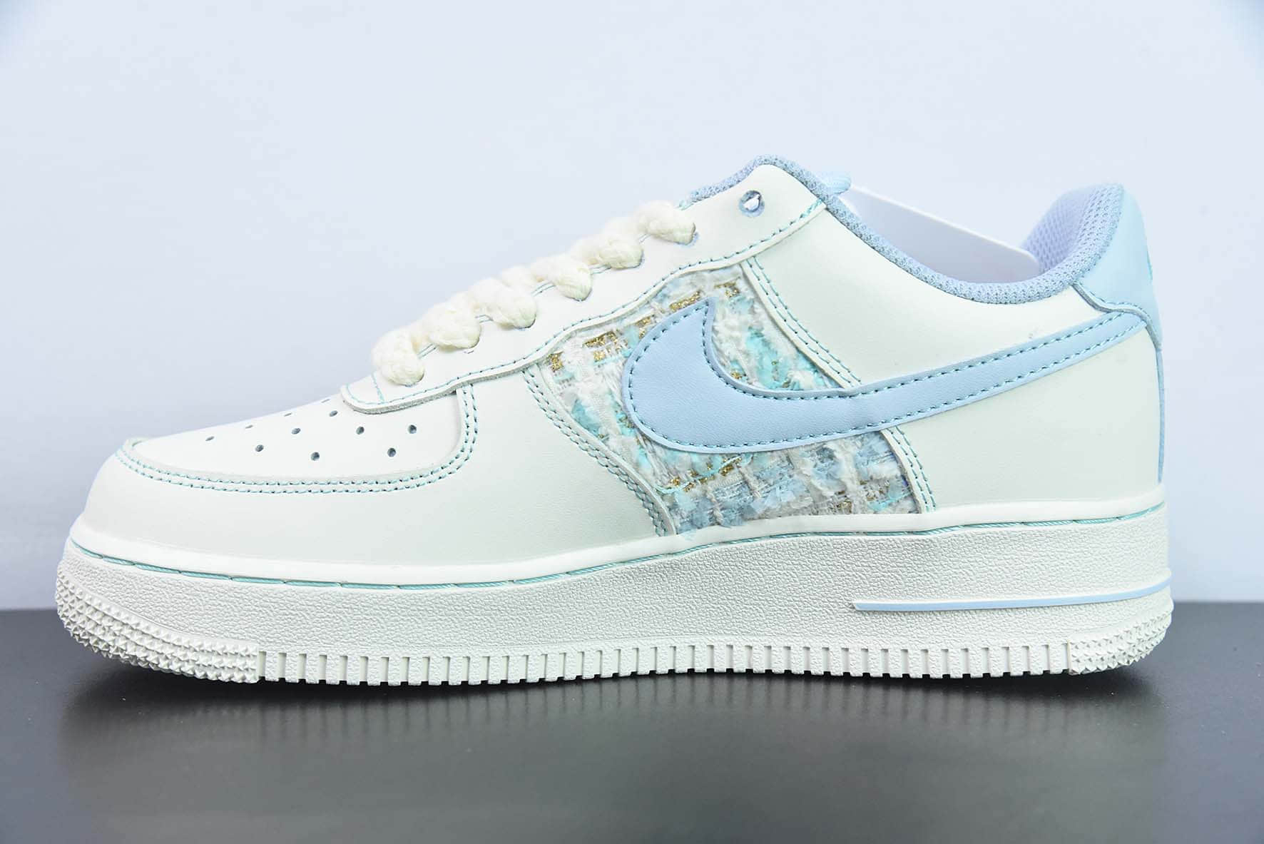 耐克Nike Air Force 1 AF1 米白蓝小香风空军一号低帮休闲板鞋纯原版本 货号：FJ7740-015