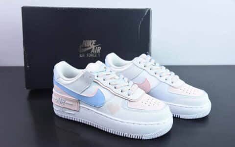 耐克Nike WMNS Air Force 1 ShadowTeamTen白米粉蓝像素爱心空军一号轻量增高低帮百搭板鞋纯原版本 货号：CI0919-117