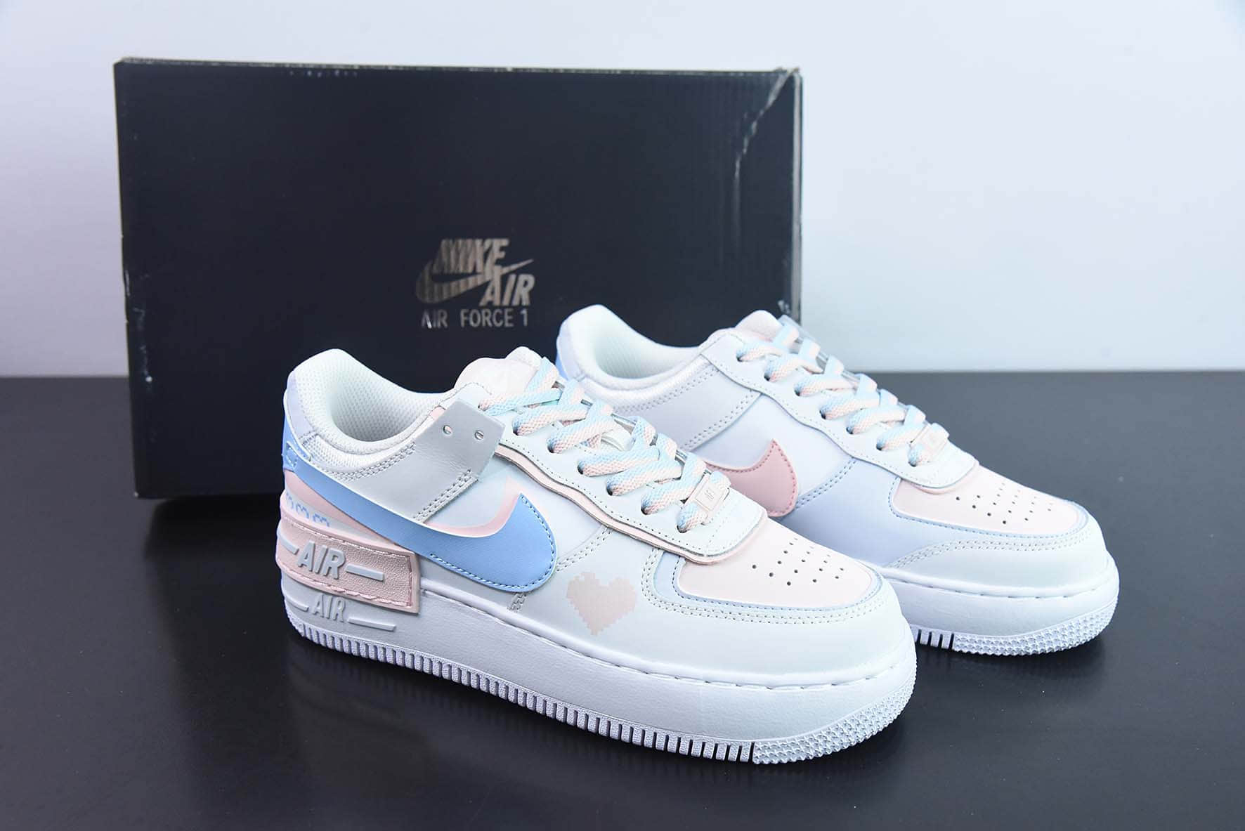 耐克Nike WMNS Air Force 1 ShadowTeamTen白米粉蓝像素爱心空军一号轻量增高低帮百搭板鞋纯原版本 货号：CI0919-117