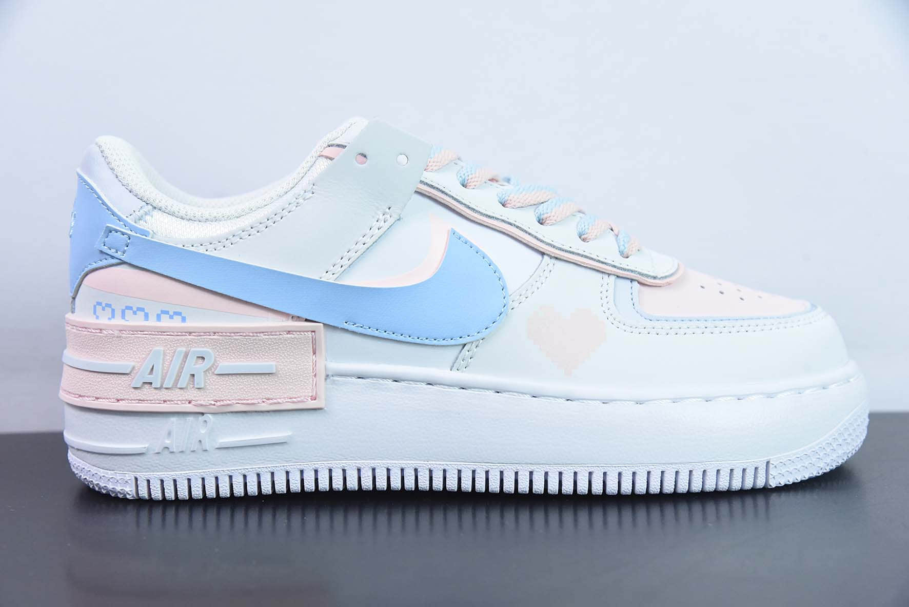 耐克Nike WMNS Air Force 1 ShadowTeamTen白米粉蓝像素爱心空军一号轻量增高低帮百搭板鞋纯原版本 货号：CI0919-117