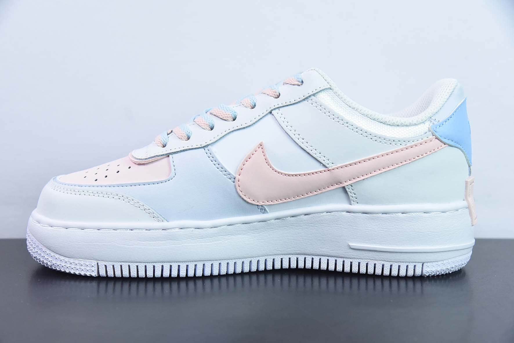 耐克Nike WMNS Air Force 1 ShadowTeamTen白米粉蓝像素爱心空军一号轻量增高低帮百搭板鞋纯原版本 货号：CI0919-117