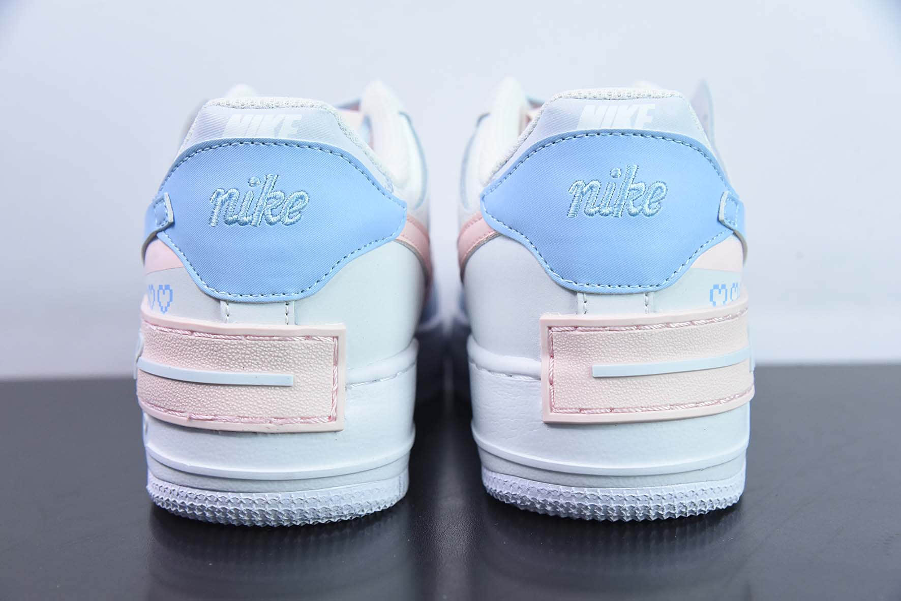 耐克Nike WMNS Air Force 1 ShadowTeamTen白米粉蓝像素爱心空军一号轻量增高低帮百搭板鞋纯原版本 货号：CI0919-117