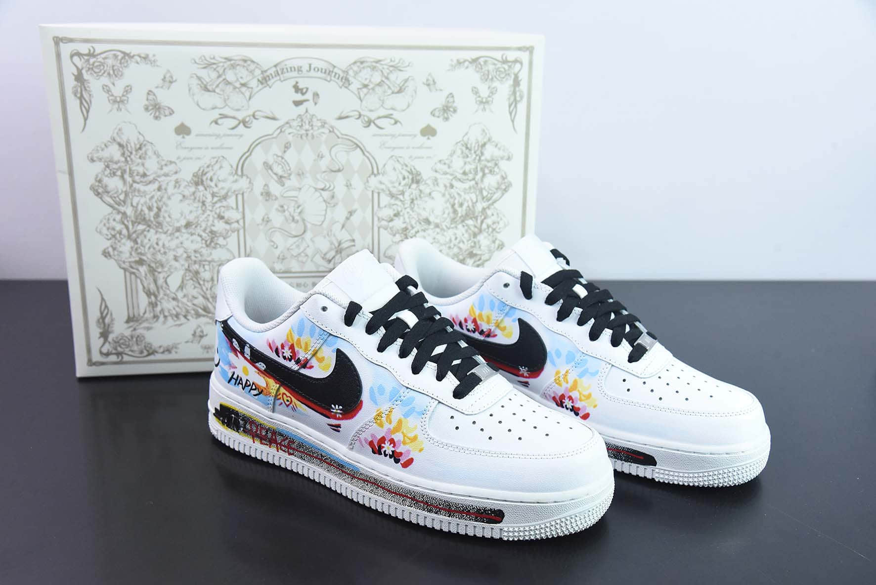 耐克Nike Air Force 1 '07 Low做旧涂鸦印花定制配色空军一号低帮休闲板鞋纯原版本 货号：CW2288-111