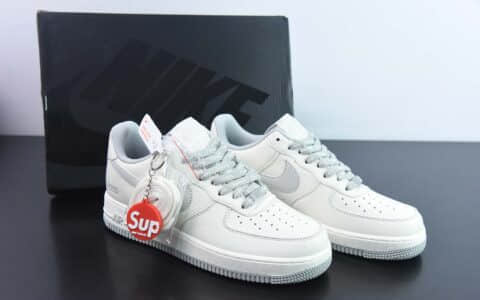 耐克Nike Air Force 1 Low supreme联名白灰空军一号低帮休闲板鞋纯原版本 货号：SU0220-007