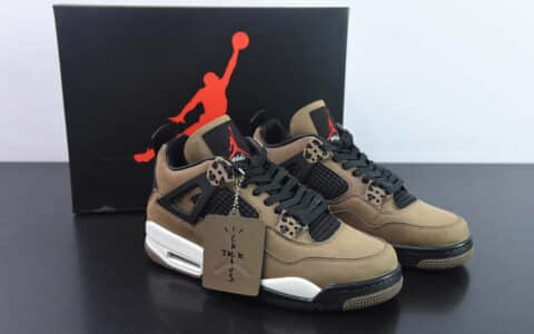 乔丹Air Jordan Travis Scott x Air Jordan 4 “Olive”TS联名深棕摩卡亲友限定男子文化篮球鞋纯原版本 货号：AJ4-882335