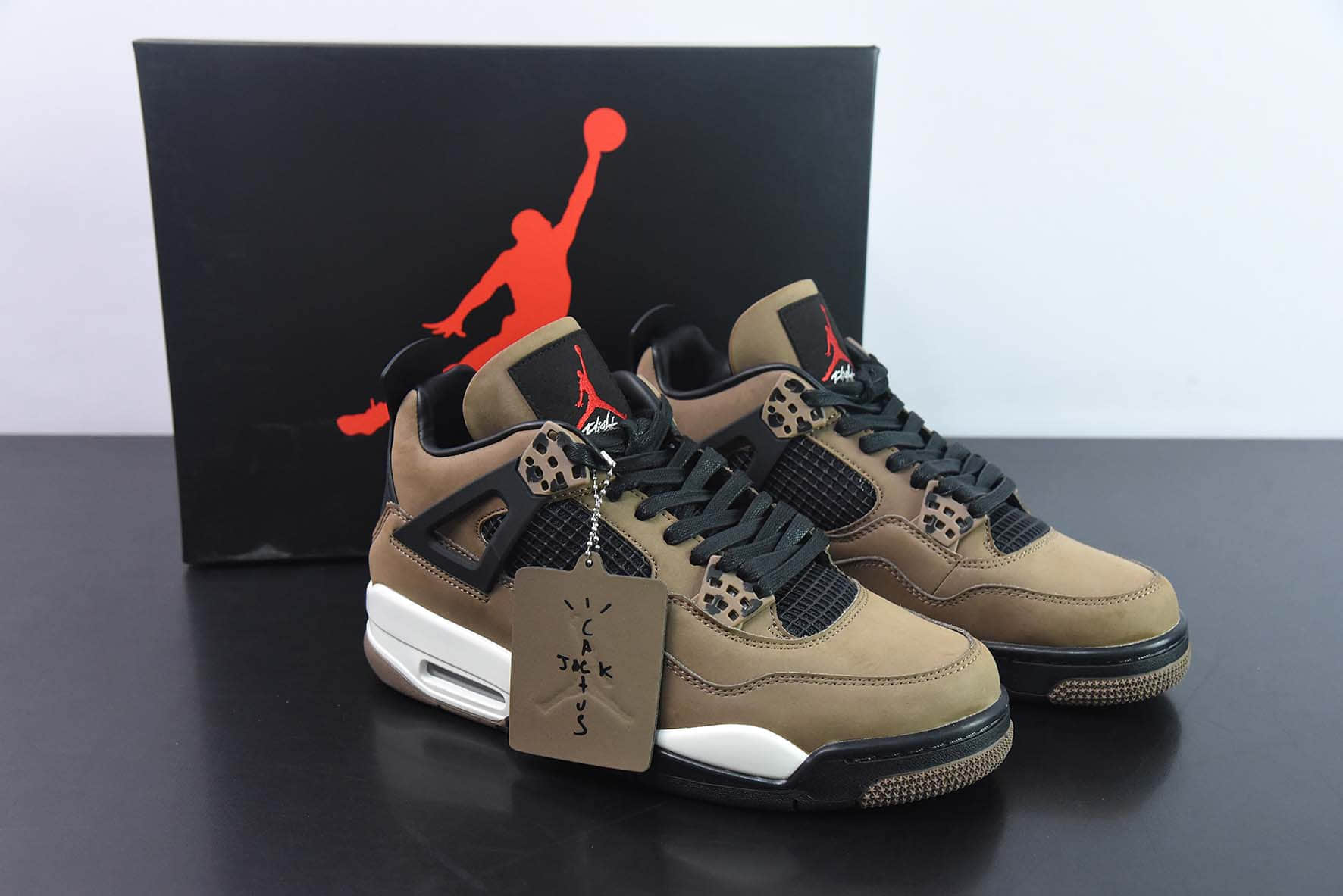 乔丹Air Jordan Travis Scott x Air Jordan 4 “Olive”TS联名深棕摩卡亲友限定男子文化篮球鞋纯原版本 货号：AJ4-882335