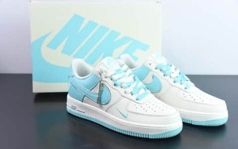 耐克Nike Air Force 1白蓝拼色迷你勾空军一号低帮休闲板鞋纯原版本 货号：IO5636-555