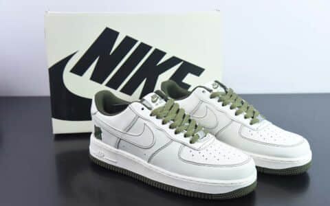 耐克Nike Air Force 1´07BeigeOlive Green皮革米白橄榄绿五杠空军一号低帮休闲板鞋纯原版本 货号：UN1315-600