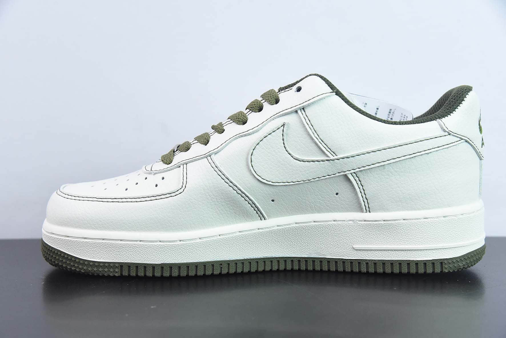 耐克Nike Air Force 1´07BeigeOlive Green皮革米白橄榄绿五杠空军一号低帮休闲板鞋纯原版本 货号：UN1315-600