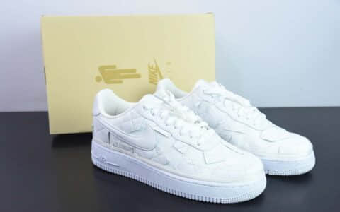 耐克Nike Billie Eilish x Nk Air Force 1'07 Low 碧梨联名全白碎布格子空军一号低帮休闲板鞋纯原版本 货号：DZ3674-100