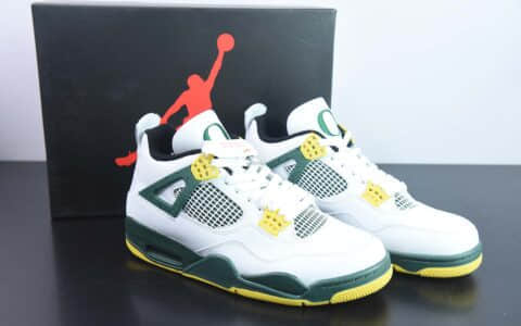 乔丹Air Jordan 4 Retro Oregon Ducks Pit Crew AJ4俄勒冈大学白绿黄男子文化篮球鞋纯原版本 货号：257-255275