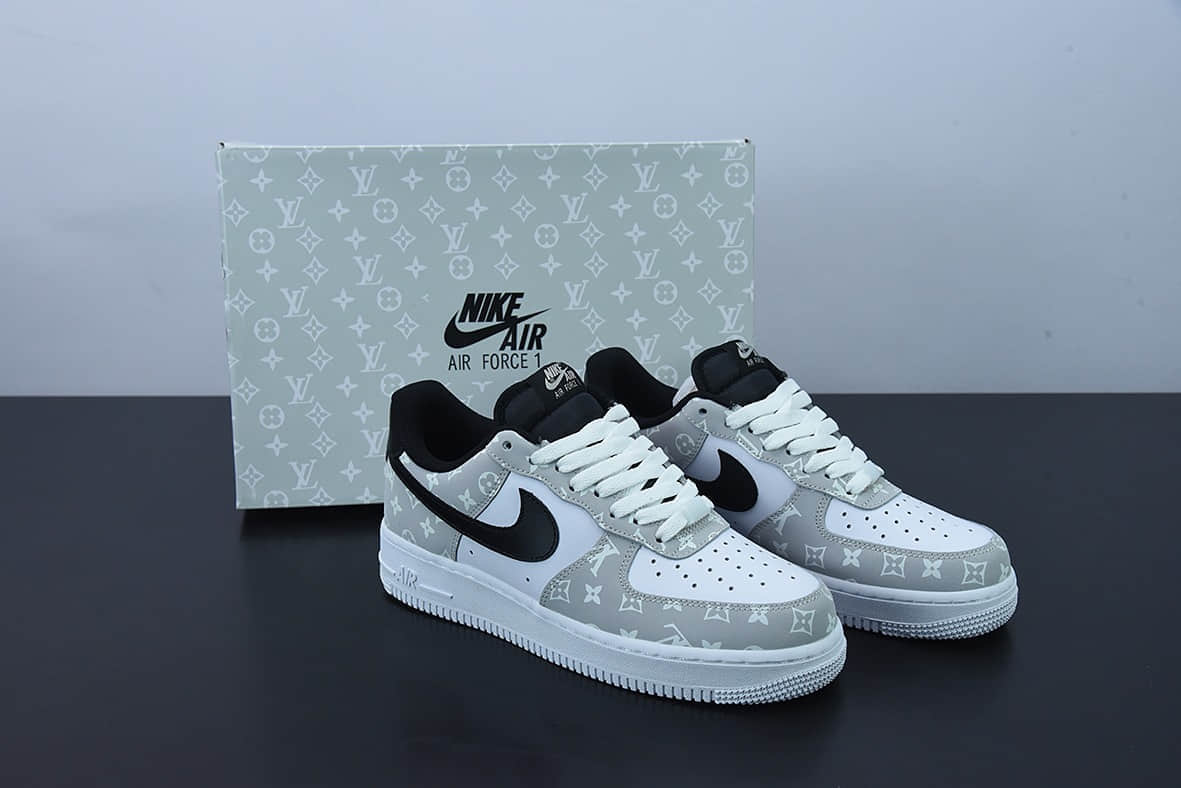 耐克Nike Air Force 1 Low '07 x Louis Vuitton LV联名白灰印花空军一号低帮休闲板鞋纯原版本 货号：BQ8988-108