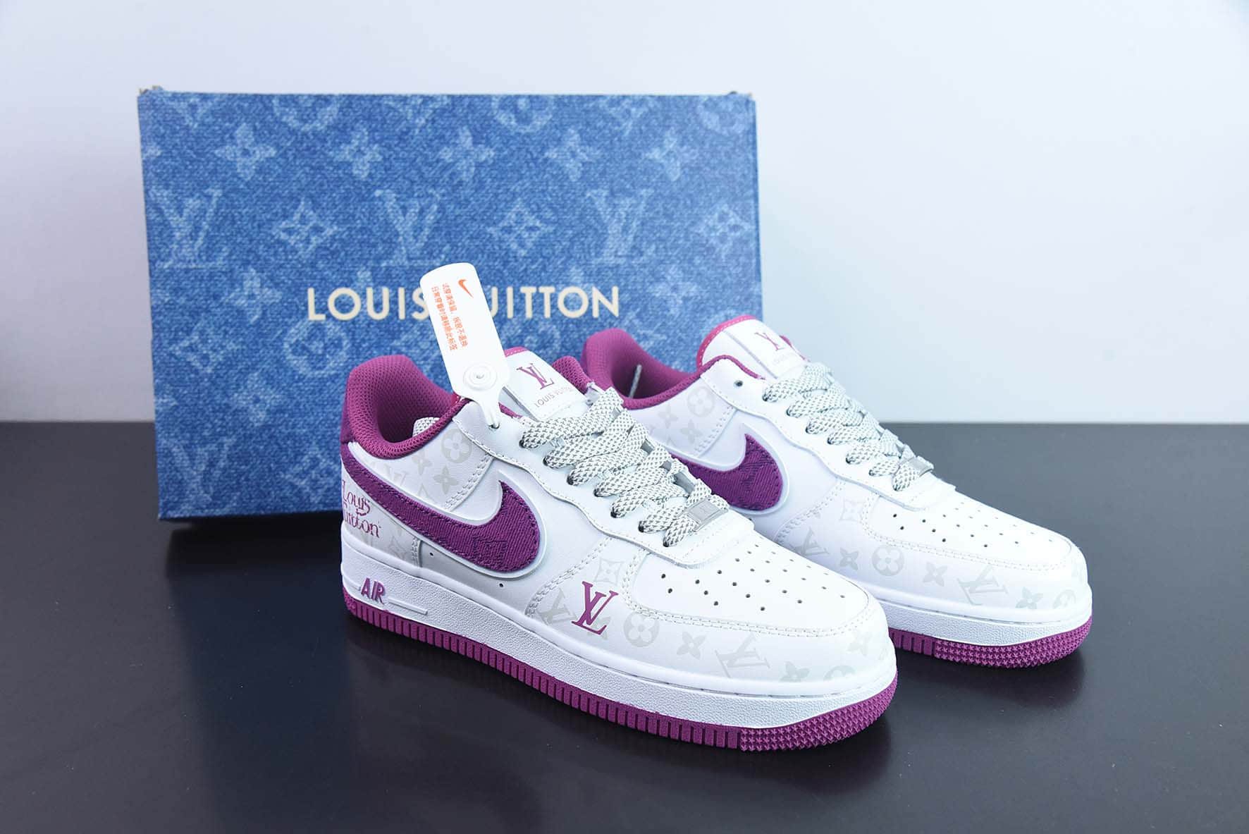 耐克Nike Louis Vuitton x Nike Air Force 1 07 LV联名皮革白紫牛仔LV老花空军一号低帮休闲板鞋纯原版本 货号：CV0670-500