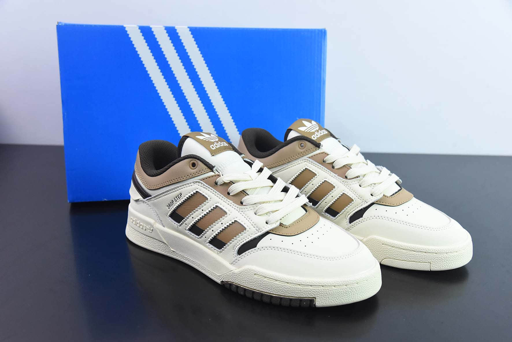 阿迪达斯Adidas Originals Drop Step XL Low 三叶草新款米白棕篮球风校园休闲运动板鞋纯原版本 货号：HO3684