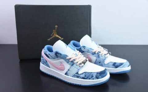 乔丹Air Jordan 1 Low AJ1丹宁水洗牛仔白蓝粉腰果花麻绳复古文化运动篮球鞋纯原版本 货号：DM8947-100