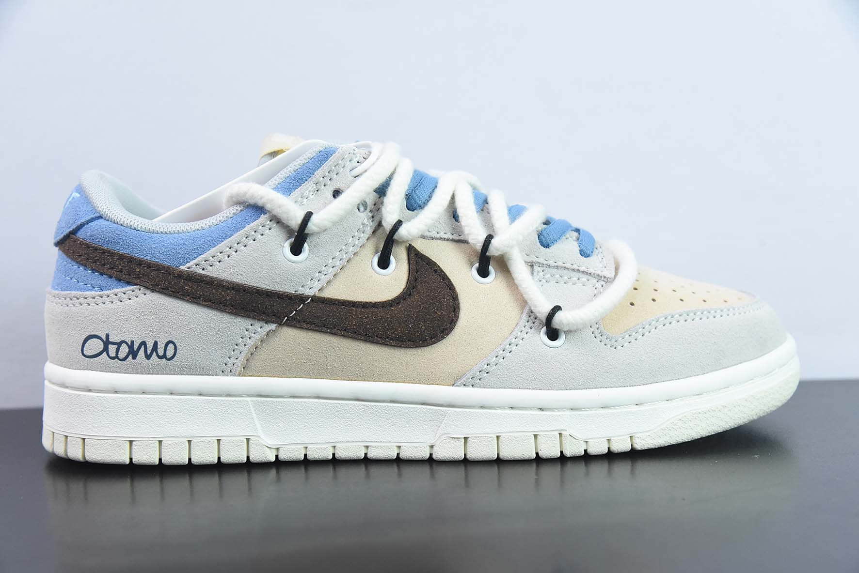 耐克Nike SB Dunk Low 灰蓝棕定制绑带扣篮系列复古低帮休闲运动滑板板鞋纯原版本 货号：DD1503-121 