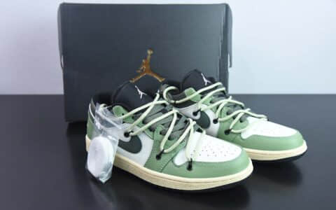 乔丹Air Jordan Low AJ1白绿双绑绳低帮经典复古运动篮球鞋纯原版本 货号：553558-062