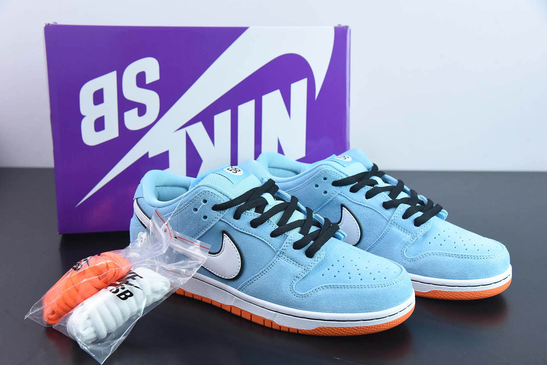 耐克Nike WE CLUB 58 x Nike SB Dunk Low ProClub 58 Gulf麂皮浅海蓝白58扣篮系列低帮休闲运动滑板板鞋纯原版本 货号：BQ6817-401 