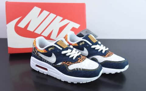 耐克Nike Air Max 1 PremiumDenim Leopard初代水洗深蓝色牛仔布动物复古气垫百搭休闲运动慢跑鞋纯原版本 货号：FJ4452-432