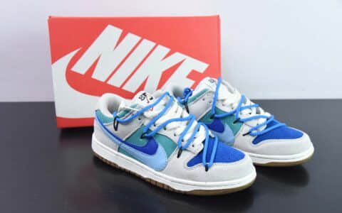 耐克Nike Dunk Low SB 灰蓝双钩绑带定制版低帮滑板鞋纯原版本 货号：DD9457-100