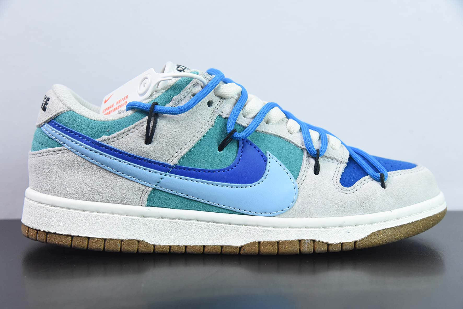 耐克Nike Dunk Low SB 灰蓝双钩绑带定制版低帮滑板鞋纯原版本 货号：DD9457-100