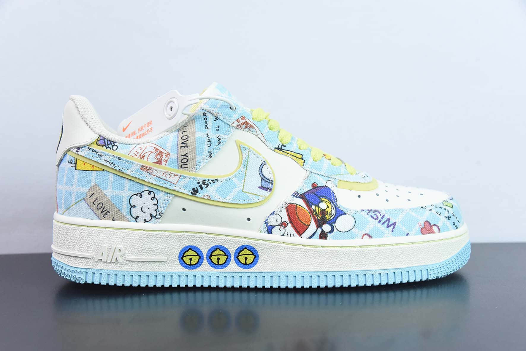 耐克Nike Air Force 1’07 LowDoraemo米白浅蓝黄哆啦A梦叮当猫空军一号低帮休闲板鞋纯原版本 货号：FB0607-055