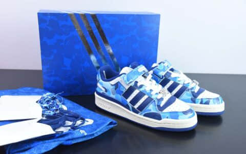 阿迪达斯Adidas Bape x Adidas Forum 84 Low OG联名款白蓝迷彩低帮百搭潮流休闲运动板鞋纯原版本 货号：ID4772