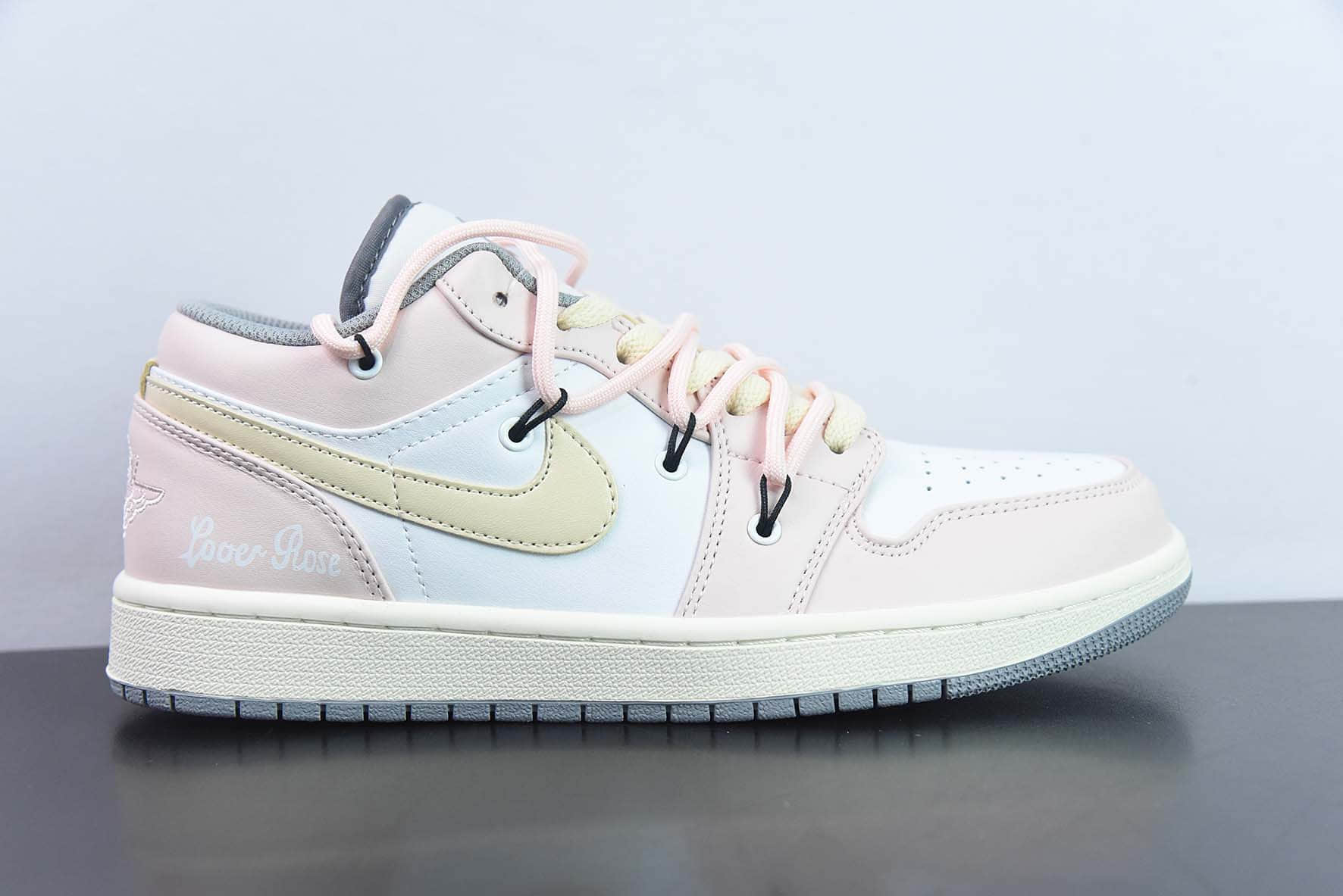 乔丹Air Jordan 1 Low AJ1定制版白粉黄绑带解构运动文化篮球鞋纯原版本 货号：553558-053