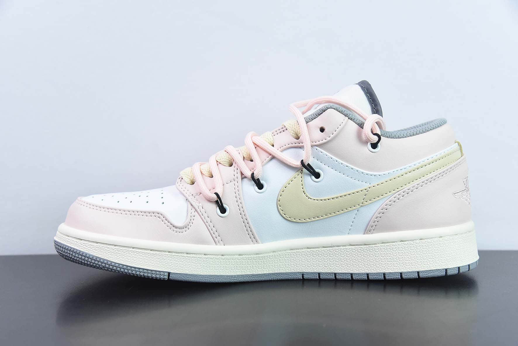 乔丹Air Jordan 1 Low AJ1定制版白粉黄绑带解构运动文化篮球鞋纯原版本 货号：553558-053