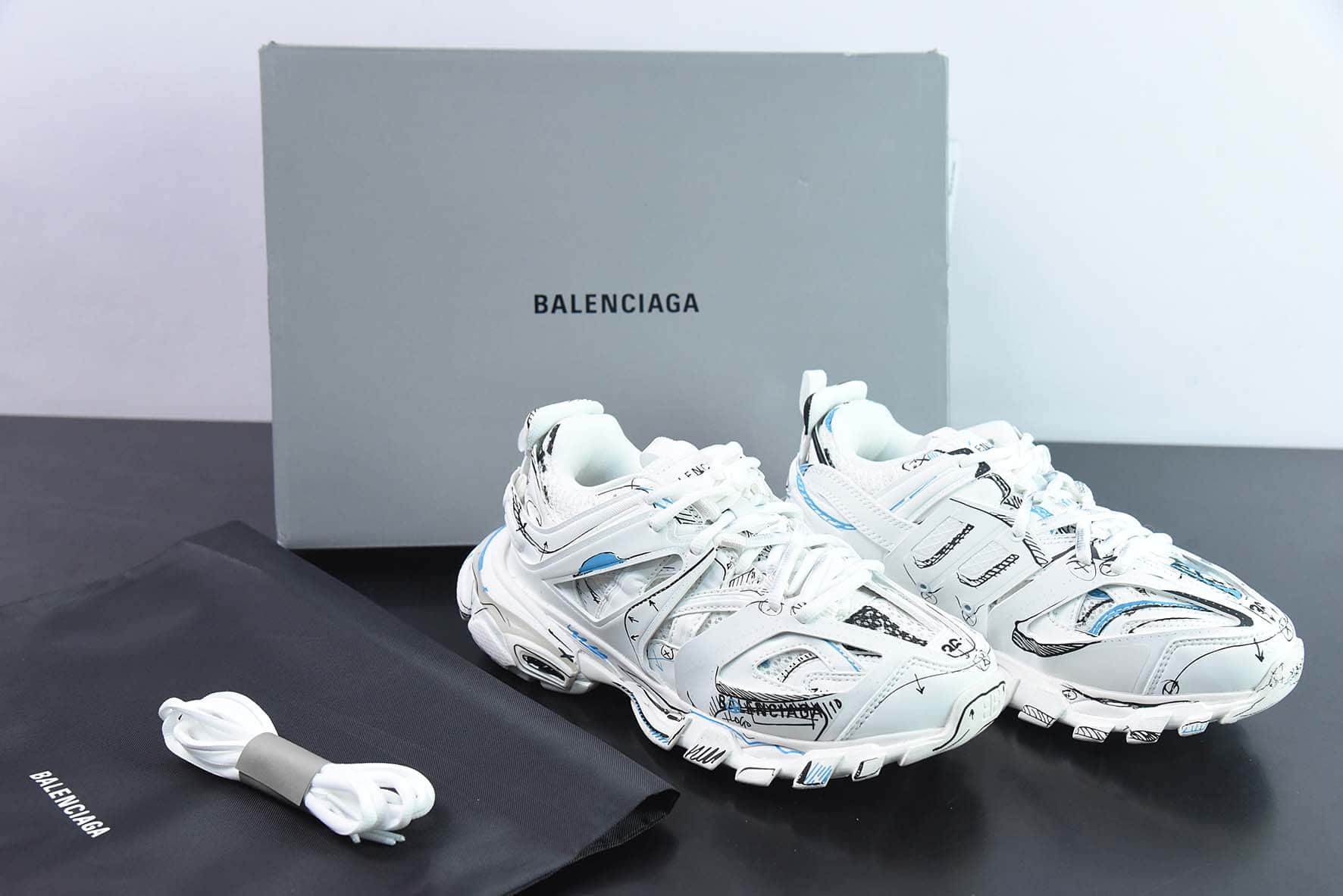 巴黎世家Balenciaga3.0 Track.2 Open Sneaker 巴黎世家3.0白蓝黑三代户外老爹鞋纯原版本 货号：542023 W3SRA 9014