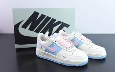 耐克Nike Air Force 1 '07 Low QSSail WhiteBluePink Swoosh皮革米白浅蓝粉小钩空军一号经典低帮百搭休闲运动板鞋纯原版本 货号：DB3301-222