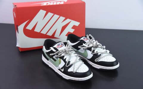 耐克Nike SB Dunk Low 黑白绿解构活力三钩抽绳系列复古低帮板鞋纯原版本 货号：FD4623-143