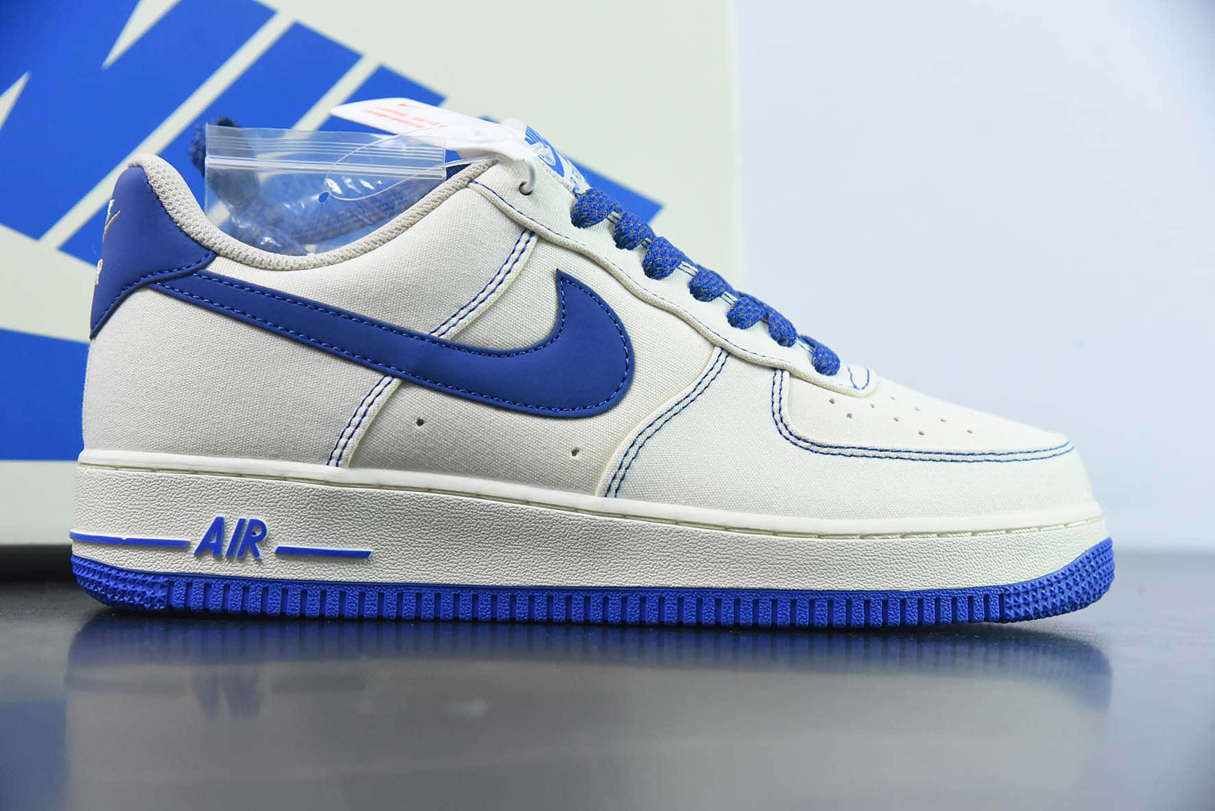 耐克NIke Air Force 1 '07 米蓝布面空军一号低帮休闲板鞋纯原版本 货号：TQ1456-233