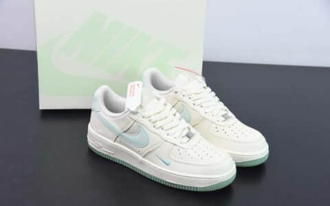 耐克Nike Air Force 1 Low米白蓝双勾空军一号低帮运动休闲板鞋纯原版本 货号：ME0112-555