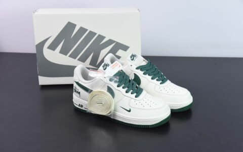 耐克NIke Air Force 1 '07 Low 斯图西联名米白墨绿空军一号低帮休闲板鞋纯原版本 货号：AE1686-106