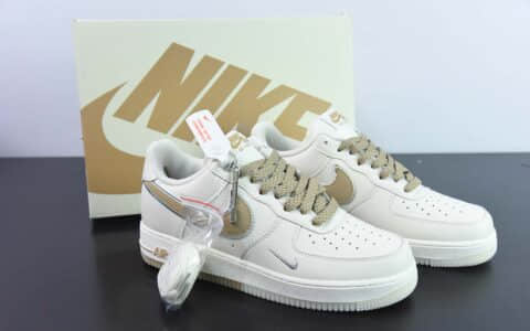 耐克Nike Air Force 1 AF1 白棕银边刺绣3M反光版空军一号低帮休闲板鞋纯原版本 货号：JJ0253-007